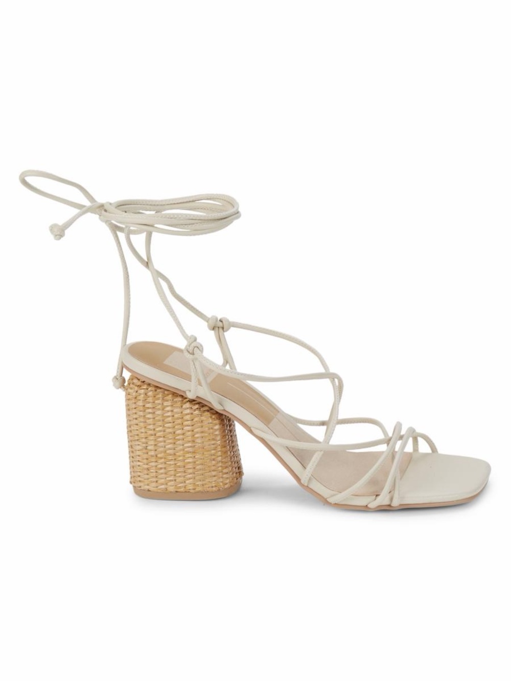 Dolce Vita Lace-Up Strappy Block Heel Sandals in Ivory